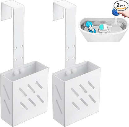 2Pack White Toilet Bowl Tablet Holder Toilet Cleaner Holders, Hanging Toilets Cleaner Caddy, Toilets Tank Cleaning Tablet Holders, Stainless Steel Tank Caddy with Adjustable Hook