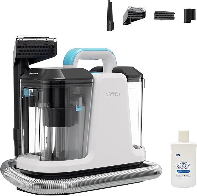 Portable Carpet & Upholstery Spot Cleaner, Compact Strong-Suction Machine with Scrubbing Brush, Removes Pet Stains, Spills & Dirt from Furniture, Stairs, Rugs, Mattresses & Car Interiors