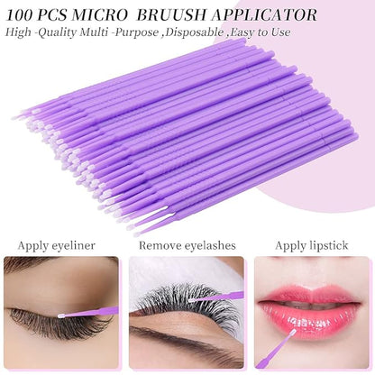 300 PCS Eyelash Extension Supplies Kit Disposable Micro Applicator Brush Eyebrow Spoolies Lip Stick Brush Mascara Wand Applicator Makeup Brush Tool (Purple Sets)