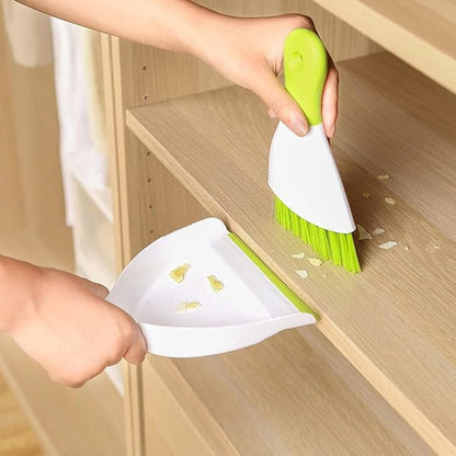 Small Hand Dust Pan and Brush - Small Broom and Dustpan Set, Mini Broom and Dustpan, Compact Dustpans and Brush for Home Cleaning, Sofa, Desk, Guinea Pig Cage, Cat Litter, etc. (Green 3 Set)