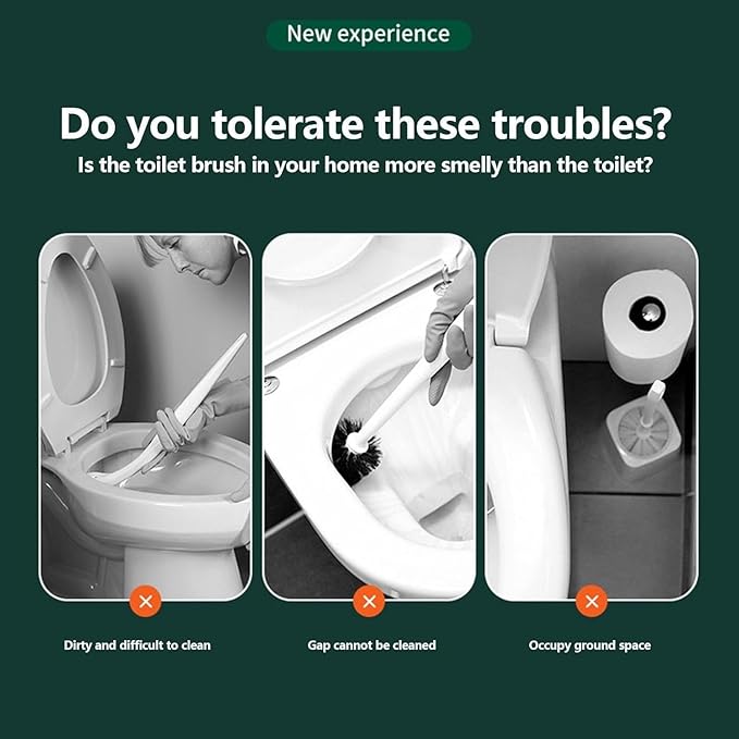 Toilet Brush and Plunger Set, 3-in-1 Design, Silicone Bristles, Wall Bracket, Dark Green, Plastic Handle, Silicone and Polypropylene Material, Toilet Brush, Holder and Wall Bracket Included