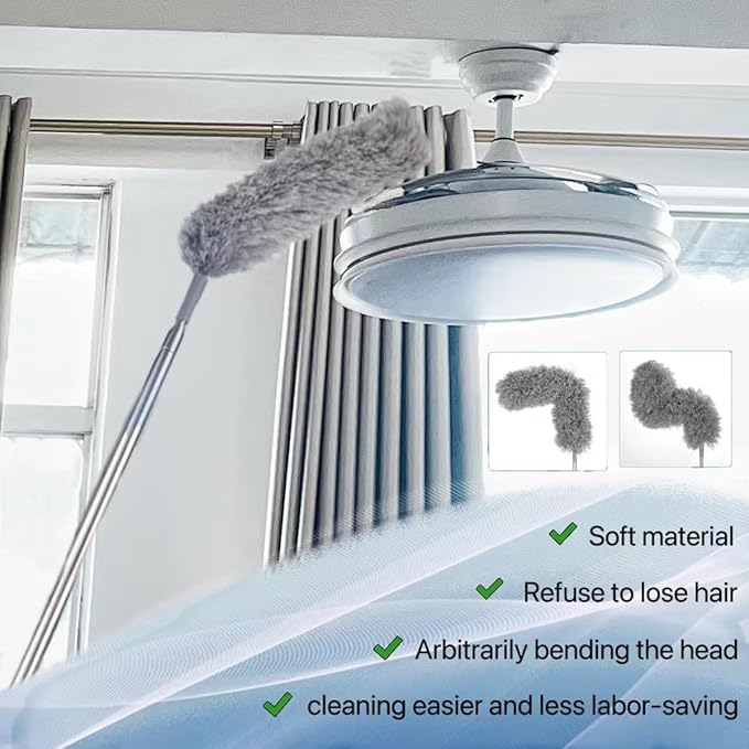 Microfiber Feather Duster 4-in-1 Kit, Dusters for Cleaning, Duster with Extension Pole 100 Inches, Cobweb Duster, Microfiber Dusters for High Ceilings and Fans, Blinds, Cars and Furniture