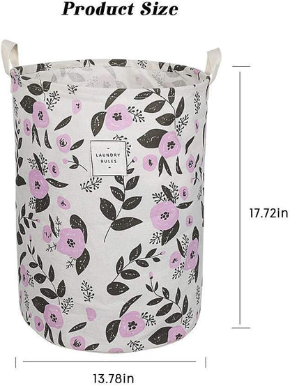 UUJOLY Collapsible Laundry Basket, Laundry Hamper with Handles Waterproof Round Cotton Linen Laundry Hamper Printing Household Organizer Basket, 19.7x15.7 inches, Purple