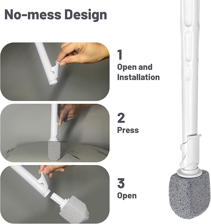 Upgrade Pumice Stone Toilet Bowl Cleaner,Bathroom Cleaner Brush Toilet Wand Refills with 30CM Long Handle for Remove Hard Water Stains with 1 Wand+ Pumice Stones (10 Pack)