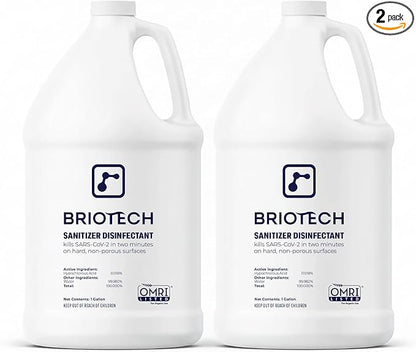 BRIOTECH Sanitizer Disinfectant Hypochlorous, Kill 99.99% of Viruses & Bacteria, Control Mold, Eliminate Odor, Gentle for Nursery & Play Rooms, Food Contact Surface Sanitizer, 1 Gallon Refill (2 Pack)