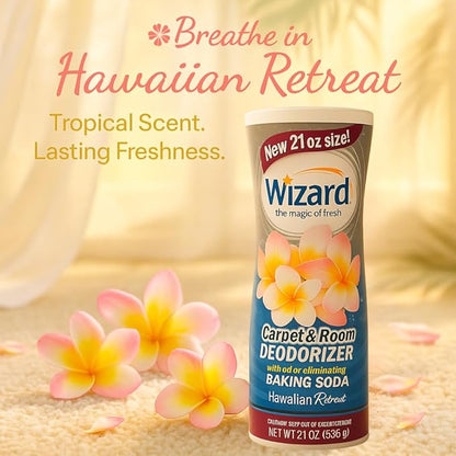 Wizard Carpet Deodorizer with Baking Soda, Hawaiian Retreat Scent Odor Eliminator, Carpet Freshener & Pet Odor Absorber, Carpeting Powder Air Freshener for the Home – 3-Pack, 21 oz per Bottle