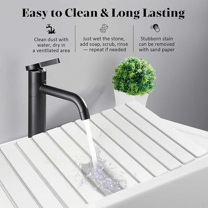 Large Stone Dish Drying Mats for Kitchen Counter, 28"(L)×16"(W), Fast Drying Collapsible Dish Drying Mat, Eco-Friendly Absorbent Diatomaceous Earth Mats for Dishes Bottles Cups, Match Any Countertop