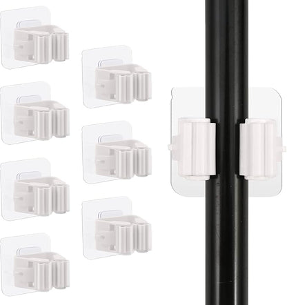 8PCS Broom Holder Wall Mount, Self Adhesive No Drilling Anti-Slip Mop and Broom Holder Organizer Hanger Wall Mount, Broom Gripper and Mop Holder Wall Mounted for Home Garden Garage Storage