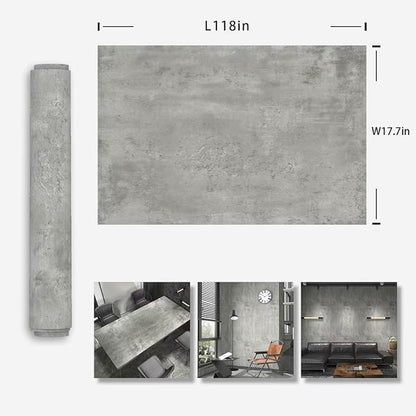17.7"x118" Grey Concrete Wallpaper Peel and Stick Matte Texture Light Grey Concrete Contact Paper Self Adhesive Removable Waterproof Industra Style Wall Stickers for Bathroom Kitchen Cabinets
