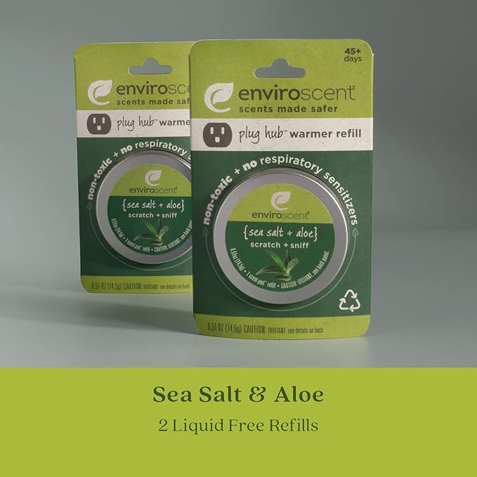 Enviroscent Non-Toxic Air Freshener Paper Refills - Compatible with Enviroscent Plug Hub® Warmer Kit - Home Fragrance Lasts Up to 90 Days - Sea Salt & Aloe Scent (Pack of 2)
