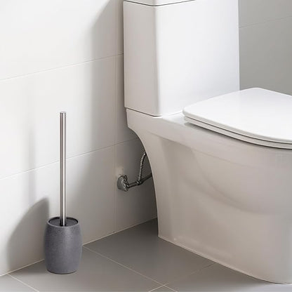Clasin Home Toilet Bowl Brush and Holder with Stainless Steel Long Handle, Toilet Scrubber Brush with Durable Base, 360° Deep Cleaning Bristles for Bathroom, Compact Set for Small Space (Gray)
