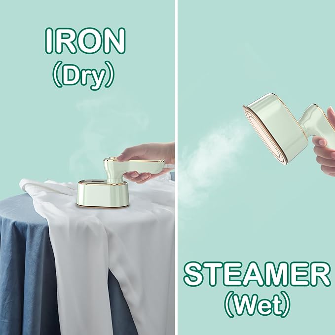 Travel Steamer Iron for Clothes Mini - Portable Ironing Machine Travel Small Size Portable Steamer Travel College Dorm Home Essentials (MintGreen)