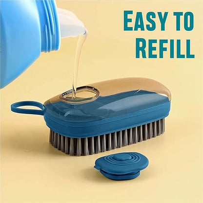 Multi-Functional Cloth Brush for Washing Clothes Kitchen Dish Cleaning with Liquid Dispenser | Soft Bristles for Laundry Shoe Cleaning Washing Pot Tile Cleaning | Multi Color (Pack of 1)