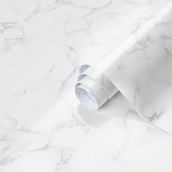 Dimoon 15.7''x161.4'' Marble Peel and Stick Wallpaper White Granite Contact Paper for Countertops Waterproof Kitchen New Environmentally Friendly Materials Thickening Upgrade Renter Friendly Vinyl