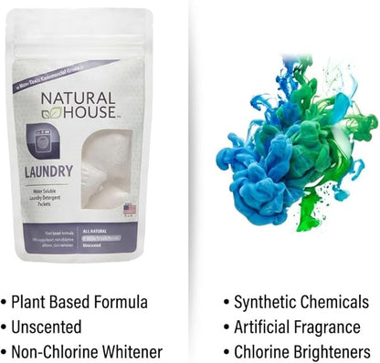 Natural House Laundry Pods - Probiotic Detergent with Oxygen Boost - Plant-Based - Septic Safe - Fragrance Free - 60 Count