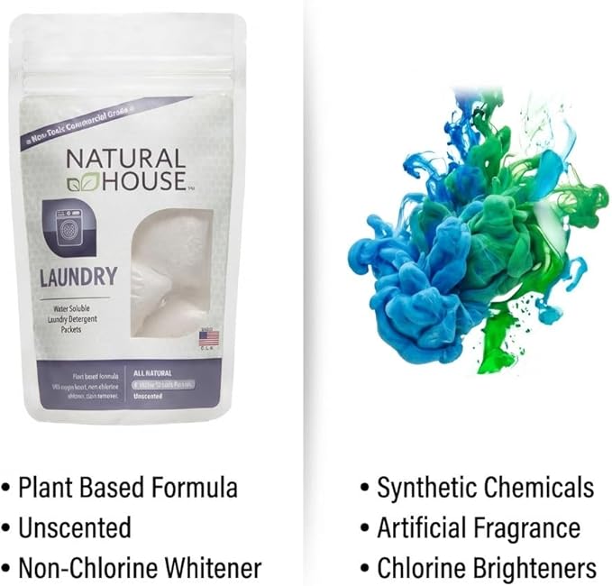 Natural House Laundry Pods - Probiotic Detergent with Oxygen Boost - Plant-Based - Septic Safe - Fragrance Free - 4 Count