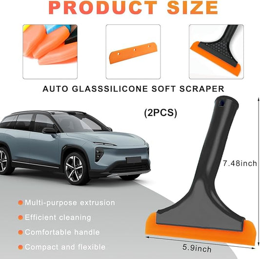 2PCS Small Silicone Window Squeegee, 5.9 Inch Car Windshield Water Blade Squeegee with Non-Slip Handle, All-Purpose Cleaning Squeegee for Car Windshield, Window, Mirror (Black+Black)