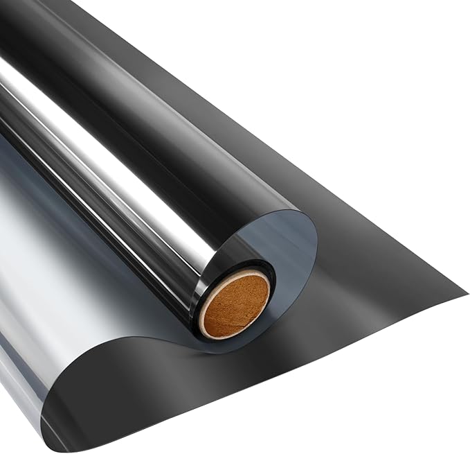 KESPEN Window Film One Way Daytime Privacy Static Cling Sun Blocking Anti UV Reflective Window Tint for Home and Office, Black-Silver, 29.5 Inch X 6.5 Feet