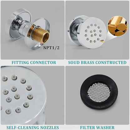 HOMEDEC 2inch Brass Shower Body Sprayer Jets Shower Head, Valve Needed (6pcs, Round-Chrome)