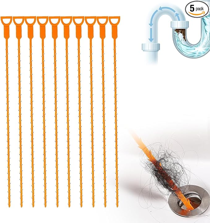 25 Inch Flexible Drain Snake Set, Professional Hair & Clog Remover Tool for Bathroom & Kitchen, Easy-to-Use Sink Cleaner with Comfort Grip for Home (10 Pcs)