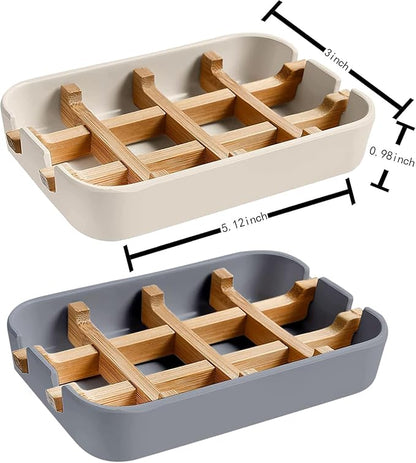 Aoheuo Modern Bamboo Fiber soap Holder and soap Dish Combination (Removable), Off White, 5.12 Long by 3 Wide, 0.98 inches high, Used in Kitchens, bathrooms, and bar Sinks