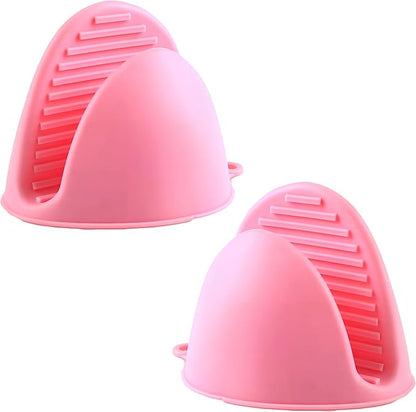 1 Pair Pink,Mini Silicone Oven Gloves, Mini Finger Protector Pot Holder for Kitchen,Cooking,Baking,BBQHeat Resistant Gloves，can be Washed in The Dishwasher
