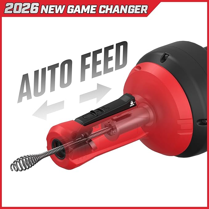 POPULO 12V Cordless Electric Drain Auger, Auto Feed Plumbing Snake Drain for Unclog Sink Drain 3/4"-2" Pipe, 16.8 FT Snake Hair Drain Clog Remover Cleaner Tools for Shower, Kitchen, Bathtub, Sink