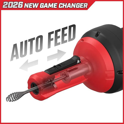 POPULO 12V Cordless Electric Drain Auger, Auto Feed Plumbing Snake Drain for Unclog Sink Drain 3/4"-2" Pipe, 16.8 FT Snake Hair Drain Clog Remover Cleaner Tools for Shower, Kitchen, Bathtub, Sink
