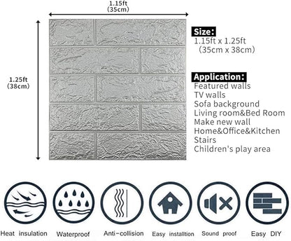 20 PCS Silvery 3D Wall Panels, 29 sq.feet Coverage, Printable Wallpaper Sticker with Self-Adhesive Waterproof Brick PE Foam Wall Panels Peel and Stick for Interior Wall Decor, Home Decoration