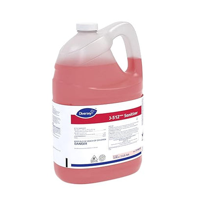Diversey 5756018 J-512 Sanitizer, Food Contact Sanitizing Liquid for Dishes, Equipment & Utensils, No Fragrance Added, For Home & Commercial Use, Concentrate, 1-Gallon (Pack of 4)