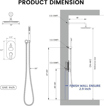 Round Shower Faucet Set with Hydro Power Temperature Display, Shower System Bathroom 10 In Shower Head with Handheld Spray, Wall Mounted Shower Fixtures with Shower Valve and Trim Kit-Brushed Nickel