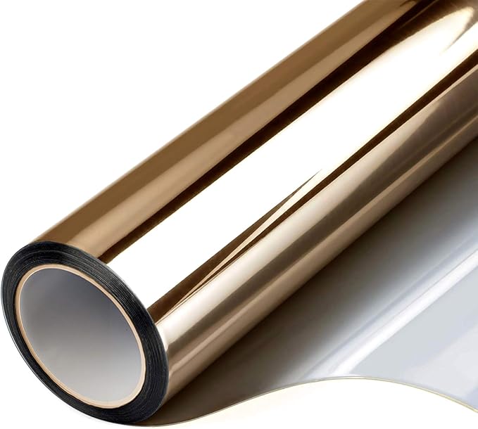 Window Privacy Film One Way Daytime Mirror Tint Treatments UV Heat Control Vinyl Stickers Sun Block Glass Paper Door Covering Reflective 23.6 Inch x 32.8 Feet Brown Silver