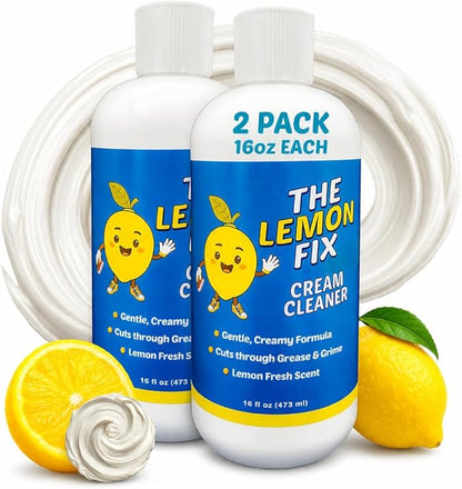 Cream Cleaner and Lemon All Purpose Cleaner for Kitchen, Bathroom, Shower, Tile & Oven, Cuts Grease & Grime, Gentle Formula Multipurpose Cleaner, The Lemon Fix, Made in USA, 16oz Bottles, 2 Pack