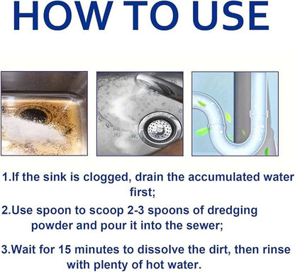 Pipeline Dredging Agent Powder, 2025 Upgraded Powerful Pipe Dredging Agent, Drain Cleaner, Pipeline Dredging Agent for Kitchen, Bathroom, Sink Declogger, Kitchen Sink Drain and Pipe Cleaner (3Pcs)
