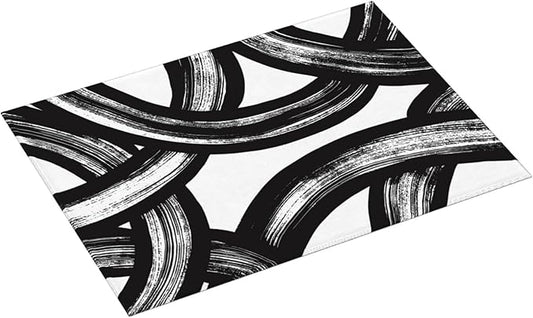 Black and White Abstract Curved Dish Drying Mats, 18" x 24" Absorbent Microfiber Modern Drying Pad for Kitchen Counter, Washable Reversible Foldable for Dishes, Sink, Utensils, Home Decor, Black