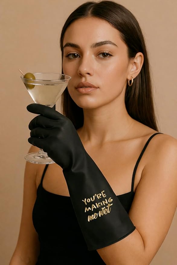 We Glove It™ Chic Black Dishwashing Gloves – Stylish, Reusable & Fun Gift with Flirty Sayings for Kitchen Cleaning