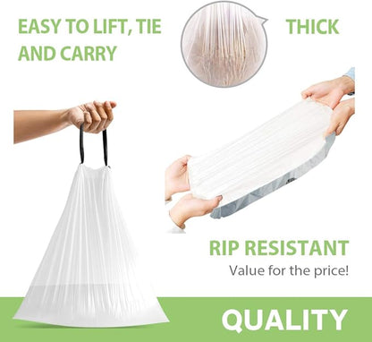 Teivio 2 Gallon 96pcs Strong Drawstring Trash Bags Garbage Bags, Bathroom Trash Can Bin Liners, Small Plastic Bags for Home Office Kitchen, White