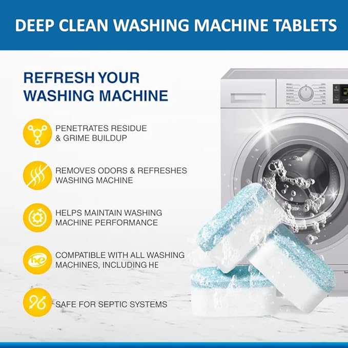Ocean Breeze Washer Cleaner Tablets 24 Count – Septic Safe Washing Machine Cleaner & Odor Eliminator – Deep Cleaning Descaler for HE Front & Top Load Washers – Laundry Tub & Drum Cleaner