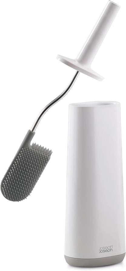 Joseph Joseph Flex Hygienic Silicone Toilet Brush with Slim Holder Set, Flexible Anti-drip, Anti-Clog Deep Clean Head - Gray/White