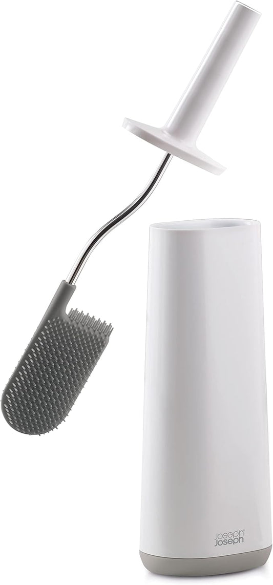 Joseph Joseph Flex Hygienic Silicone Toilet Brush with Slim Holder Set, Flexible Anti-drip, Anti-Clog Deep Clean Head - Gray/White