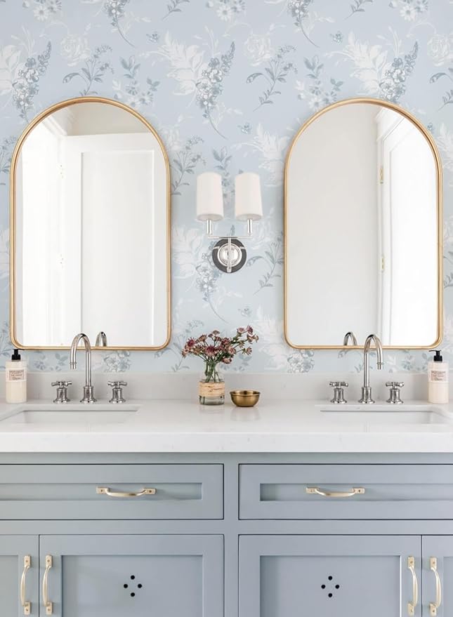 Heroad 17.3inx32.8ft Peel and Stick Wallpaper Delicate Floral Blue Wall Paper French Contact Paper for Cabinet Drawers Self Adhesive Removable Wallpaper for Bathroom Stick on Walls Decor Vinyl Roll