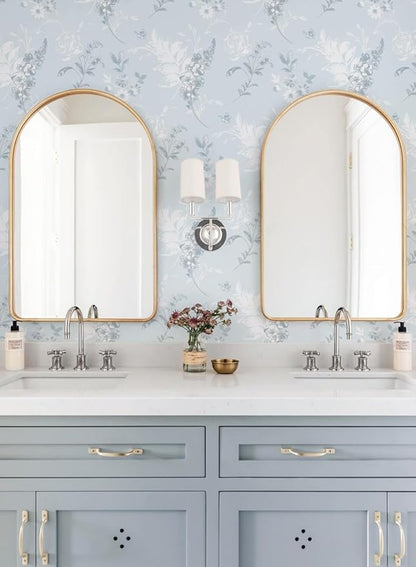 Heroad 17.3inx32.8ft Peel and Stick Wallpaper Delicate Floral Blue Wall Paper French Contact Paper for Cabinet Drawers Self Adhesive Removable Wallpaper for Bathroom Stick on Walls Decor Vinyl Roll