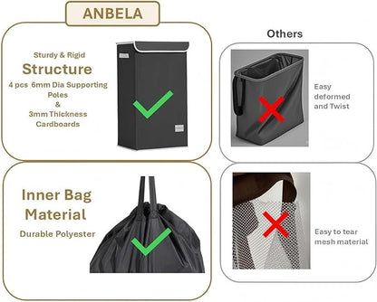 Laundry Hamper with Lid, 90L Collapsible Clothes Basket, Strong Struture, Dirty clothes Hamper, Removable Laundry Bag with String Closure, for Bedroom, Bathroom, Dorm, College, Toys, Black