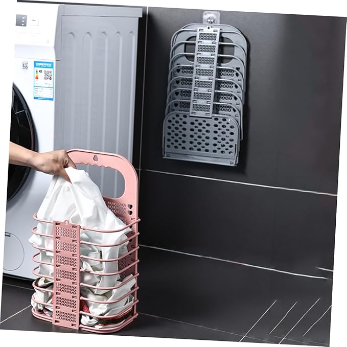 Mobestech 1pc Foldable Wall-mounted Multifunctional Basket Laundry Container Sundries Organizer for Home Storage Stylish Design Hollow View for Easy Access