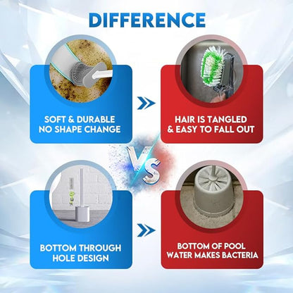 Modern Minimalist Silicone BlackToilet Brush and Holder Set – Pack of 1 Wall Mounted Toilet Bowl Brush – Long Non-Slip Handle, Flexible Bristles for Self-Cleaning & Splash-Free, Easy-Rinse Design