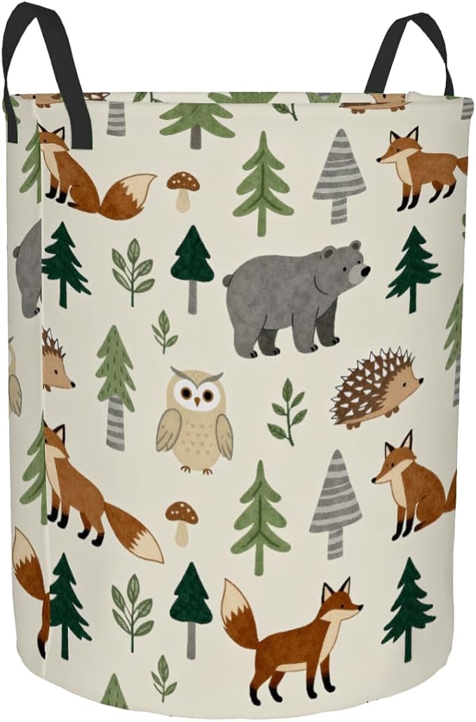 Kids Laundry Hamper Basket - Large Nursery Baby Hamper with Handle for Boys Girls Collapsible Clothes Baskets Organizer Toy Storage Bin Room Decor(Forest Animals)