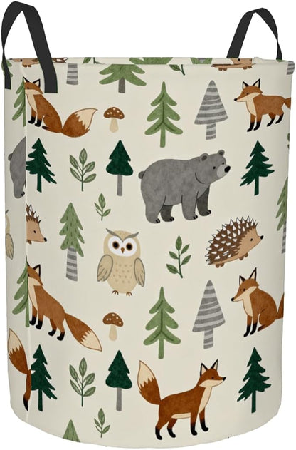 Kids Laundry Hamper Basket - Large Nursery Baby Hamper with Handle for Boys Girls Collapsible Clothes Baskets Organizer Toy Storage Bin Room Decor(Forest Animals)