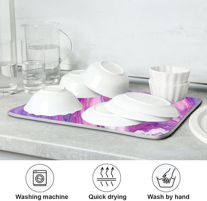 Super Absorbent Dish Drying Mat, Microfiber Fast-Drying Dish Mat, 16" x 18", Kitchen Dish Drying Pad, Abstract Purplr Pink Marble Paint