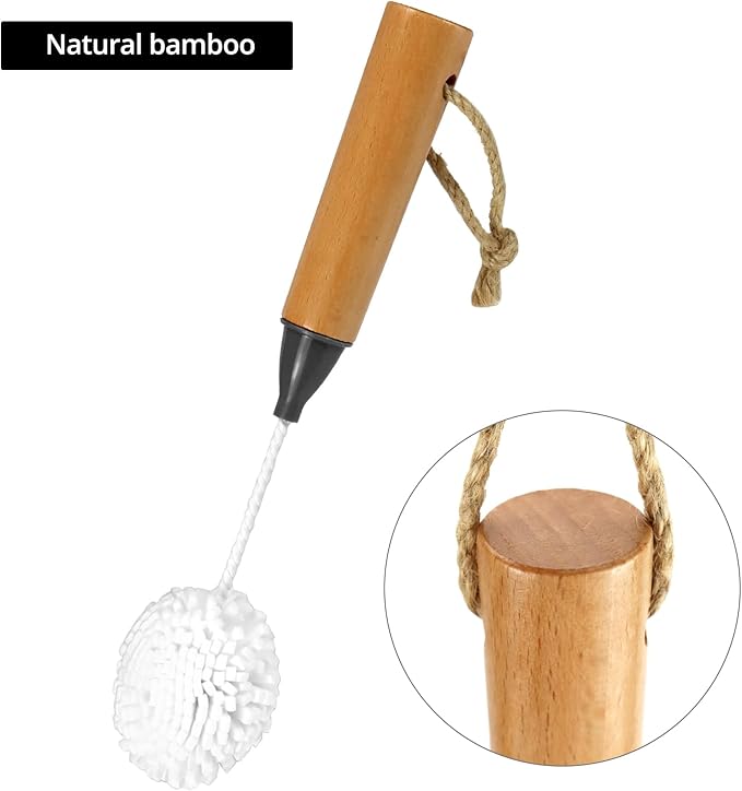 QWORK Whiskey Tasting Glass Brush - 3-Pack Natural Beech Wood Grips Foam Brush Cleaning Brushes
