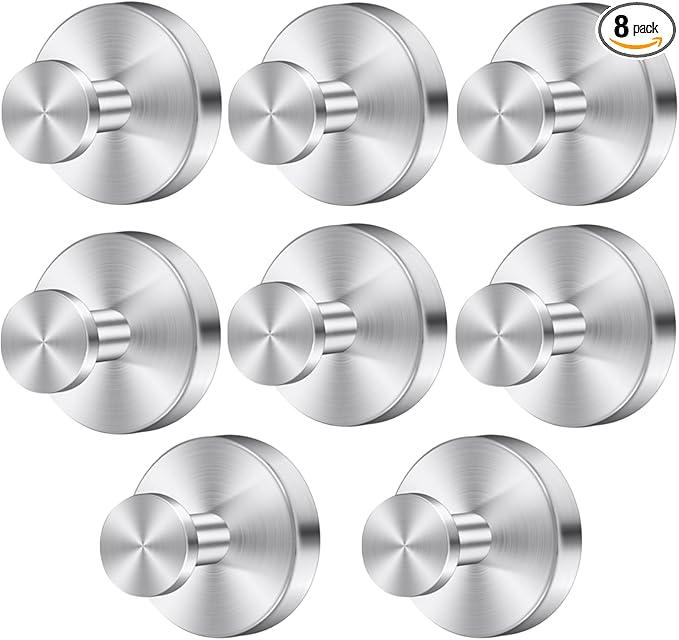 Silver Waterproof Suction Cup Hooks, 8-Pack Heavy Duty Stainless Steel No Drill Shower Hooks for Hanging Towels, Robes, Loofahs, Holder Holds Strong on Tile, Glass, Mirror, Wall, Bathroom Door